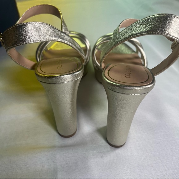 Cole Haan Gold Leather Strappy Heels Women's 7.5 Shoes New in Box - Picture 6 of 10